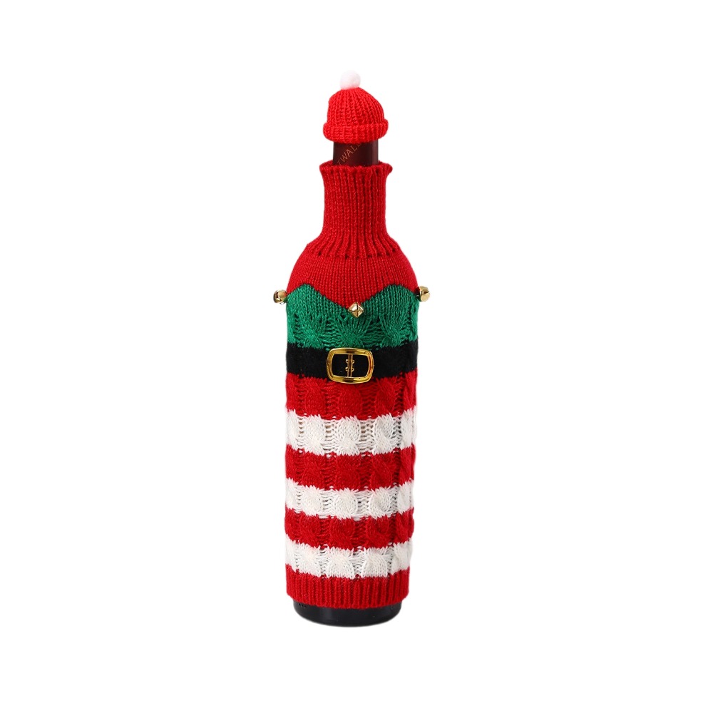 Wine Beer Hat - Gebreide wijnfleshoes met mini-kerstmuts, eland bierfleshoes,