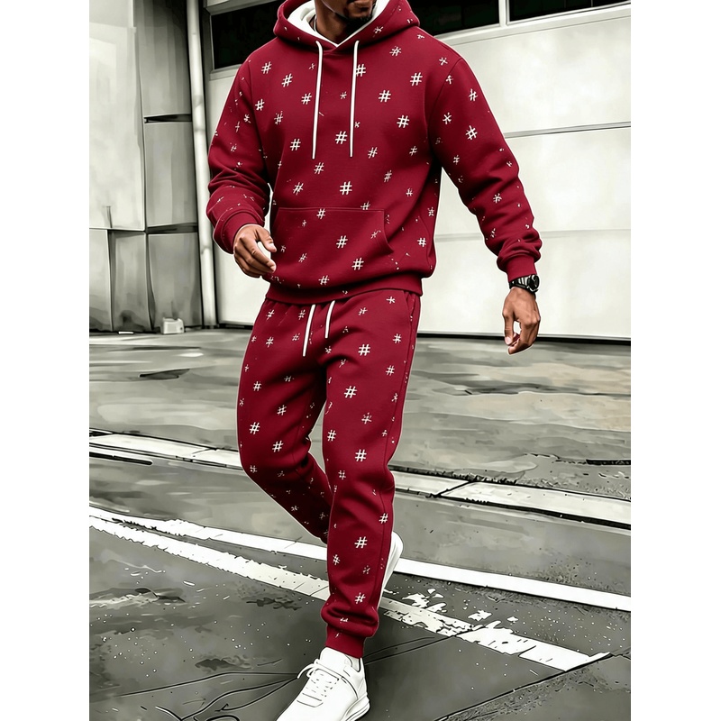 Wine & Beer Guayaquil - Heren Wijnrood Hashtag-symbool Print Hoodie 2-delige